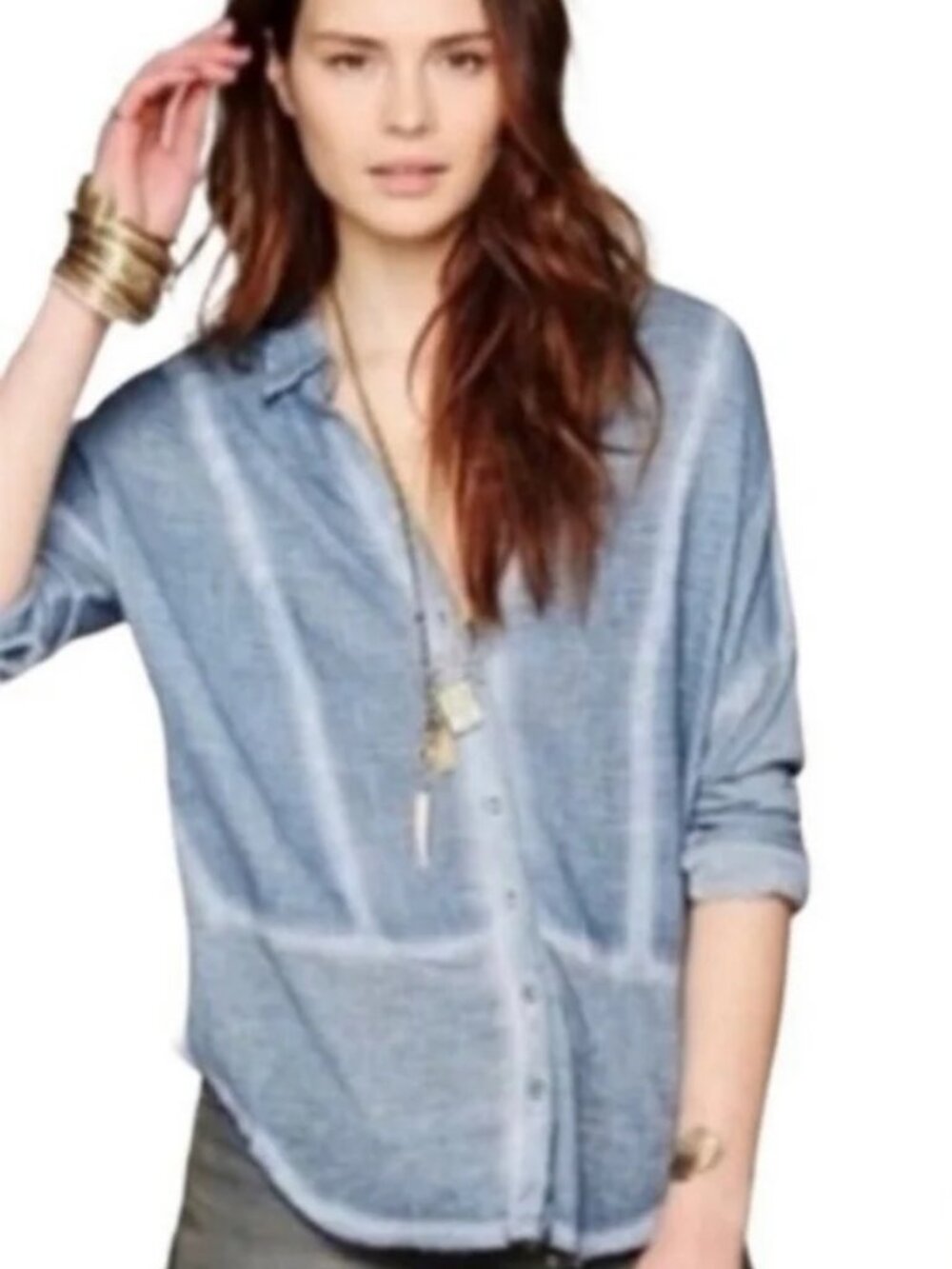 Free People Zahara Gauze Burnout Raglan Button-Down Shirt - Size Medium